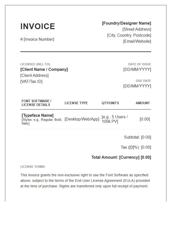 Typeface License Sale Invoice Template