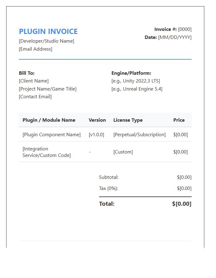 Video Game Plugin Invoice Template