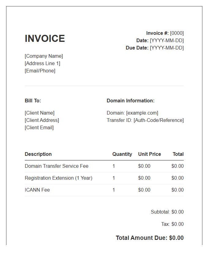 Website Domain Transfer Invoice Template