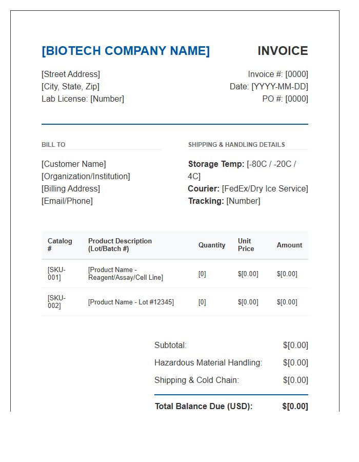 Biotech Product Sales Invoice Template