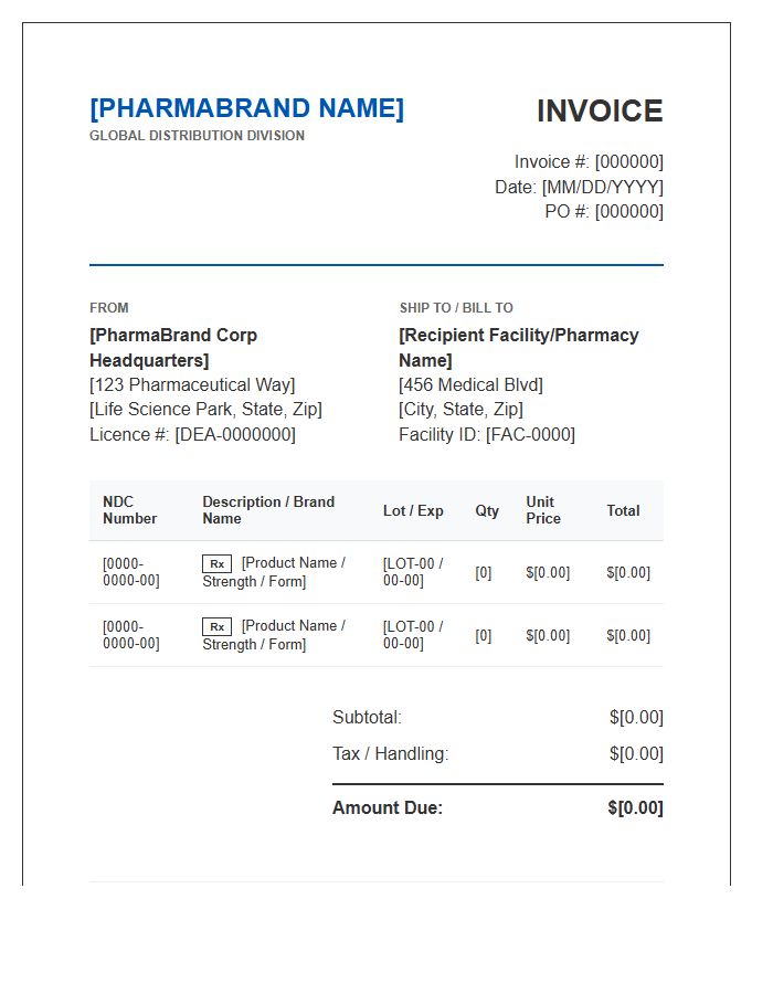 Branded Pharmaceutical Order Invoice Template