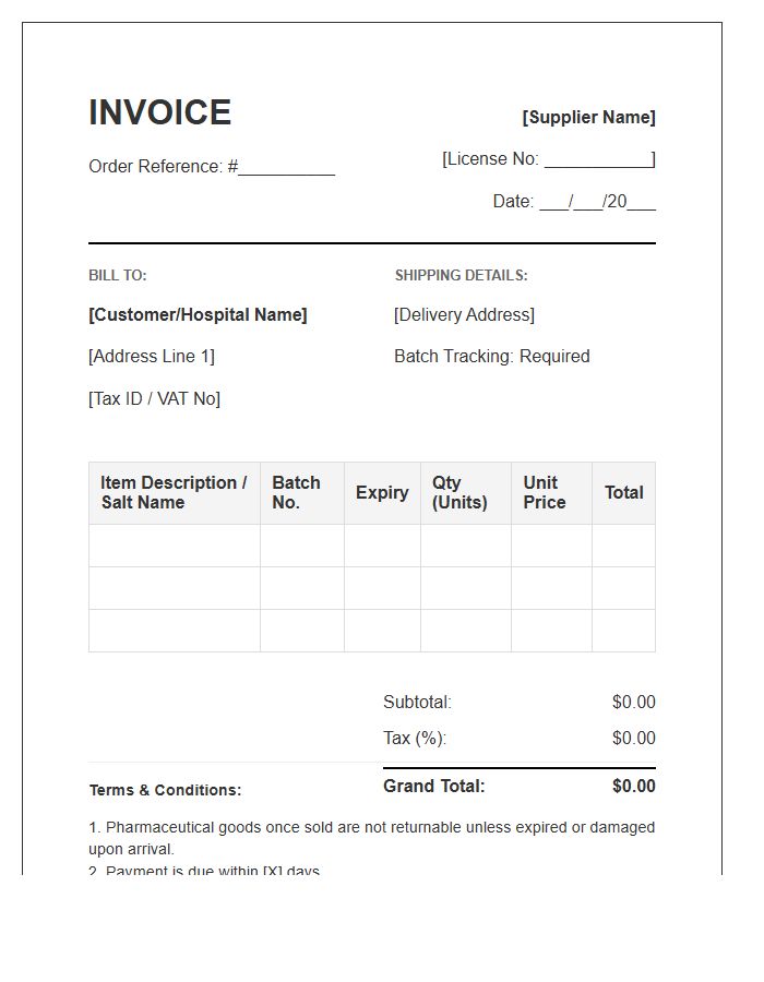 Bulk Medicine Order Invoice Template