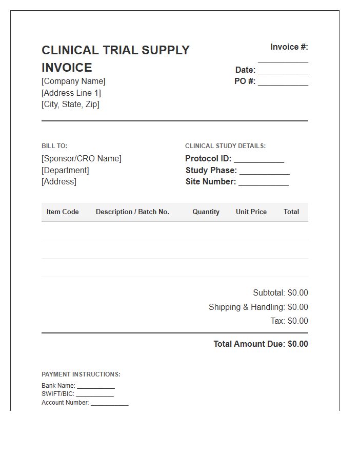 Clinical Trial Supply Invoice Template