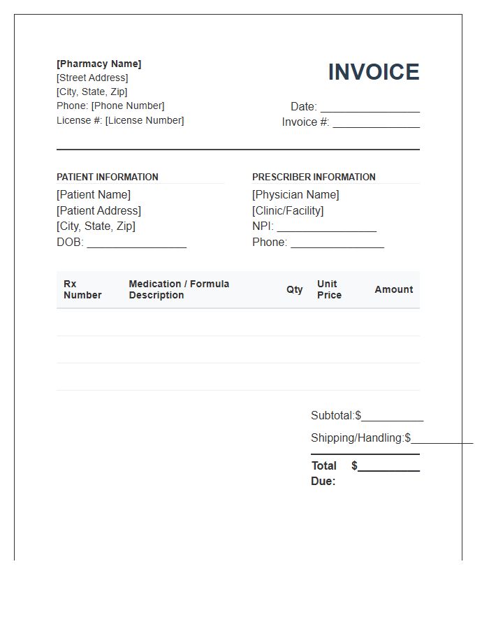 Compounding Pharmacy Service Invoice Template