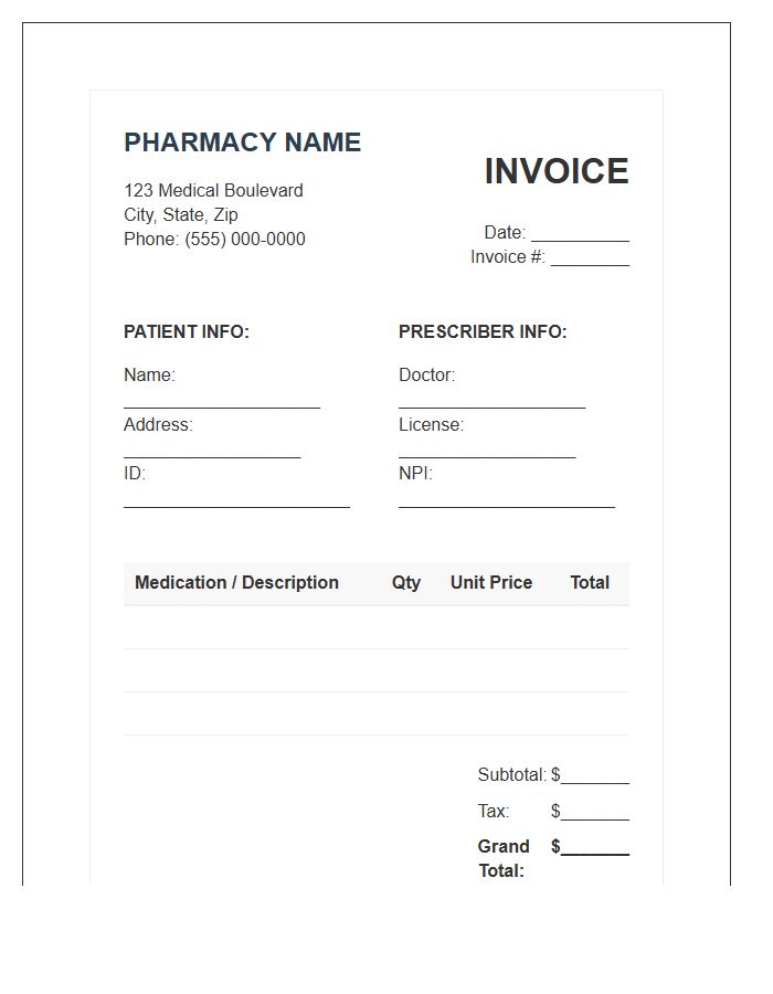 Generic Medication Sales Invoice Template