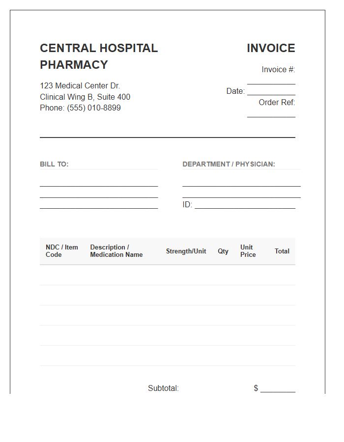 Hospital Pharmacy Order Invoice Template