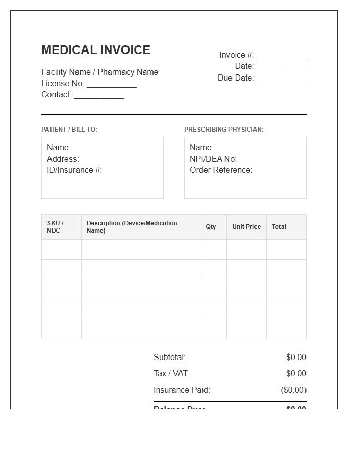 Medical Device And Pharmacy Invoice Template