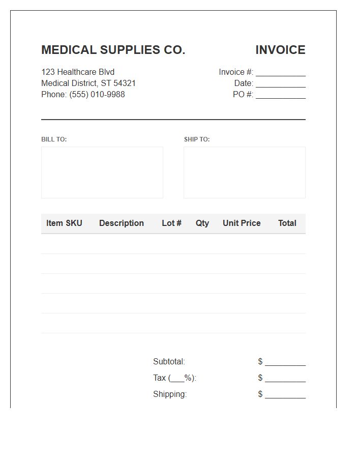 Medical Supplies Wholesale Invoice Template