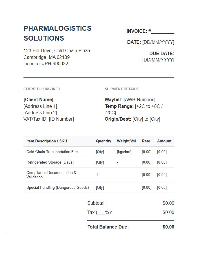 Pharmaceutical Logistics Billing Invoice Template