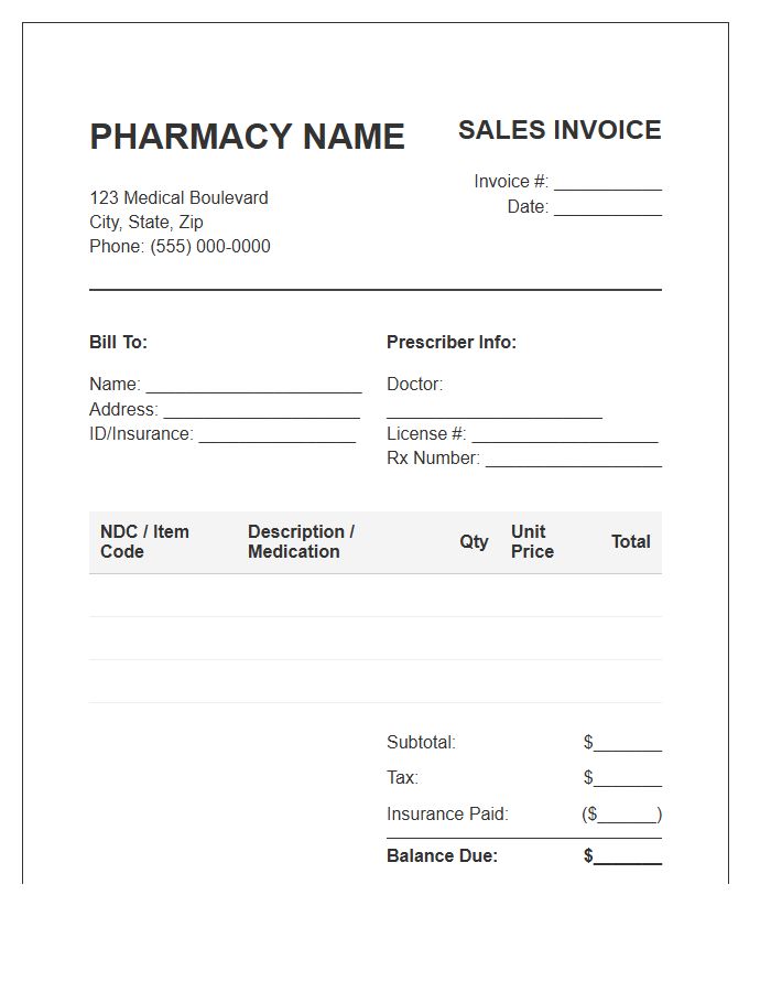 Pharmacy Inventory Sales Invoice Template