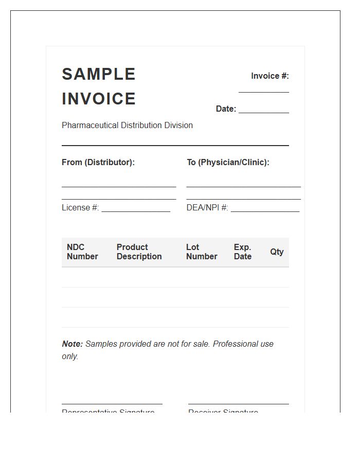 Physician Sample Distribution Invoice Template