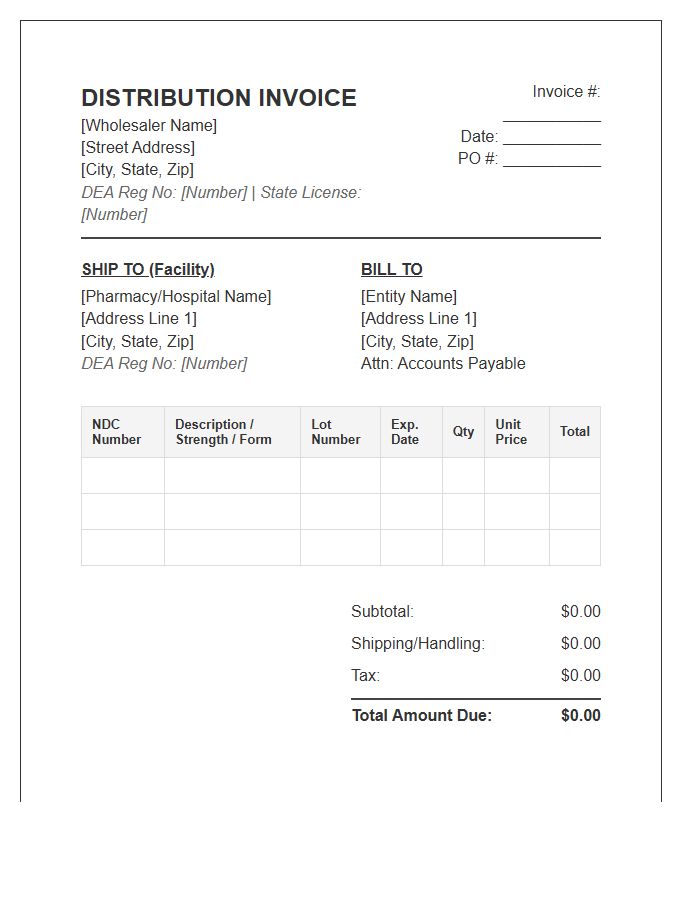 Prescription Drug Distribution Invoice Template