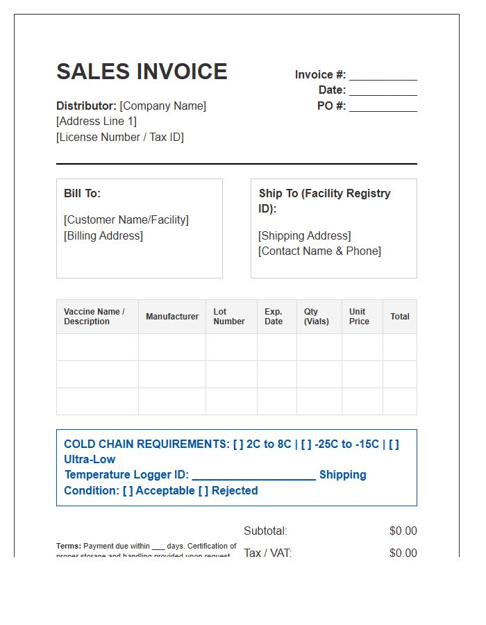Vaccine Distribution Sales Invoice Template