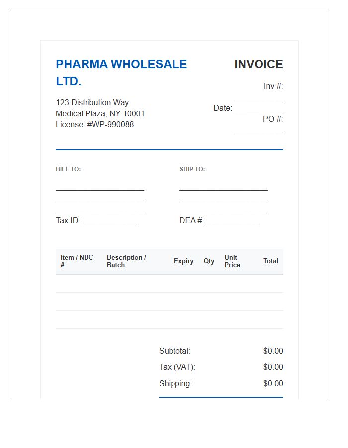 Wholesale Pharmaceutical Sales Invoice Template