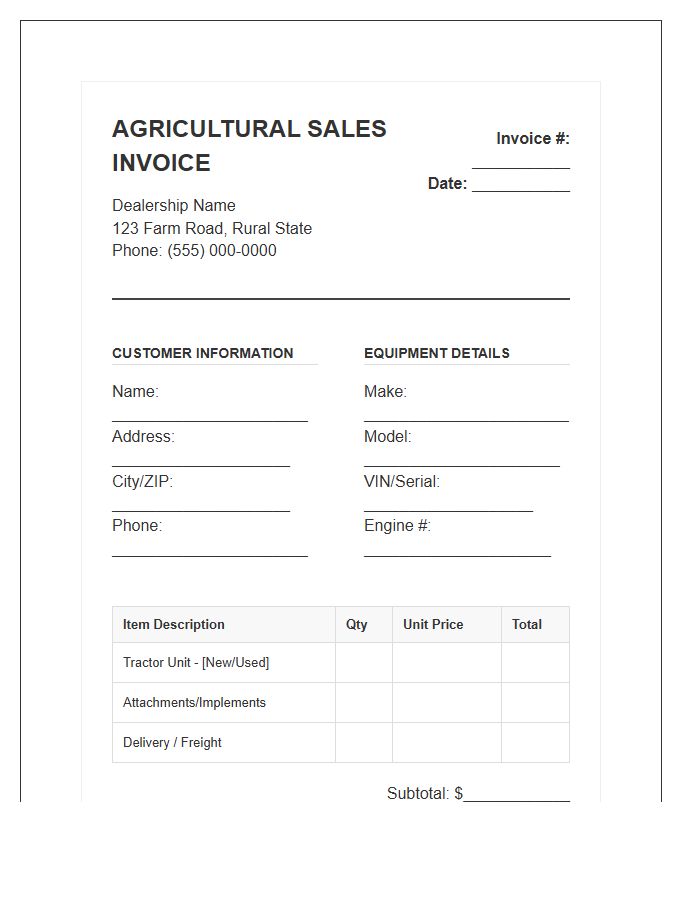Agricultural Tractor Sales Billing Invoice Template