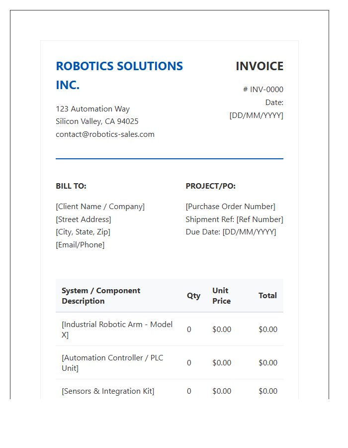 Automation Robotics Sales Bill Invoice Template