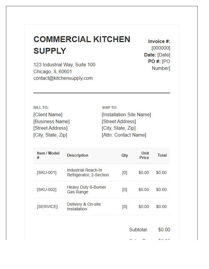 Commercial Kitchen Equipment Sales Invoice Template