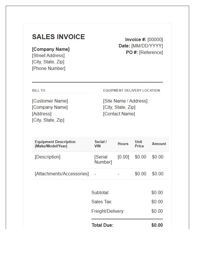 Earthmoving Heavy Equipment Sales Invoice Template