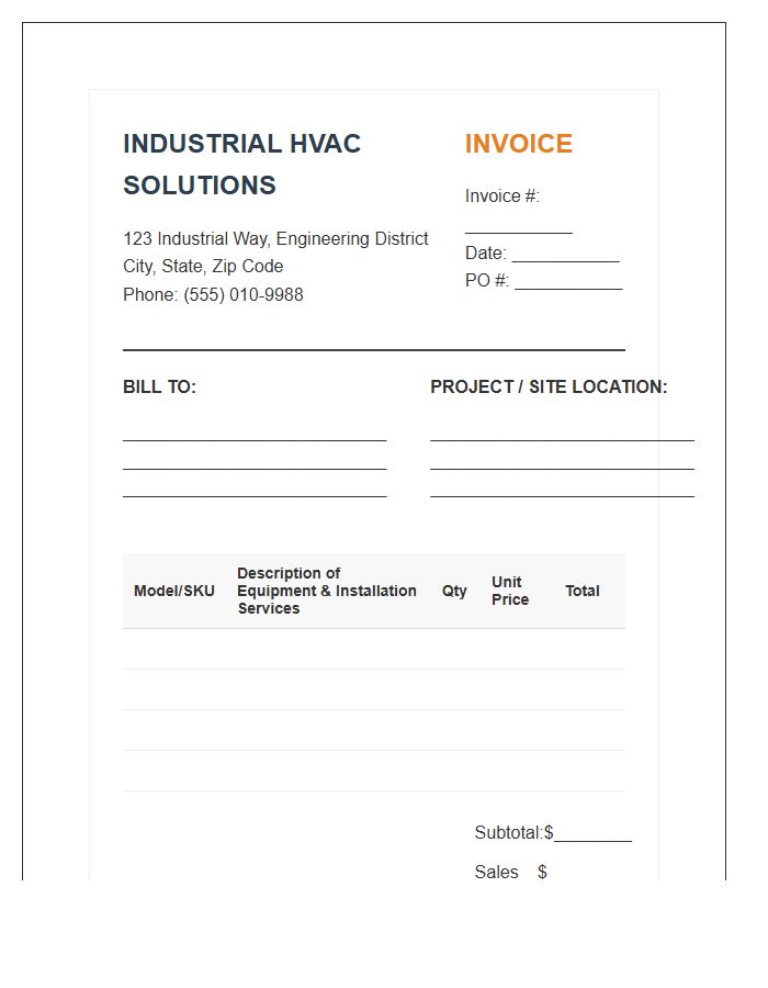 Industrial HVAC System Sales Invoice Template