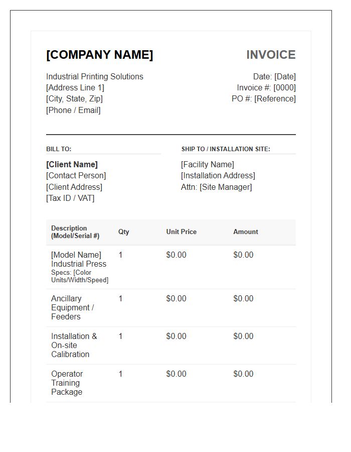 Industrial Printing Press Sales Invoice Template