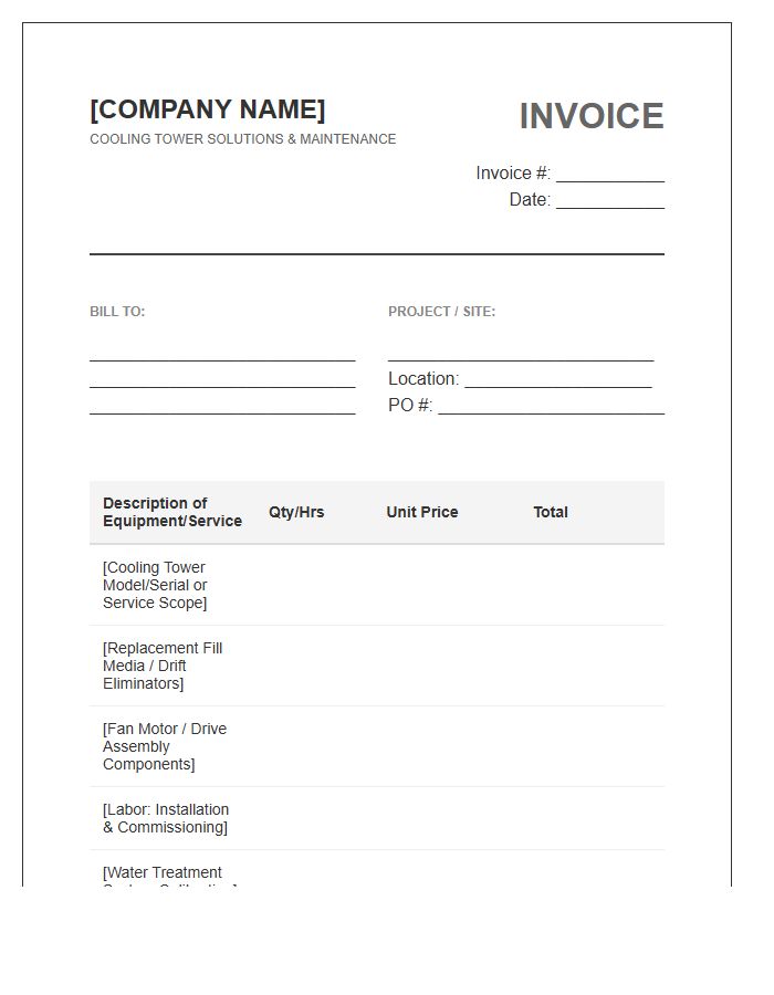 Large Scale Cooling Tower Invoice Template