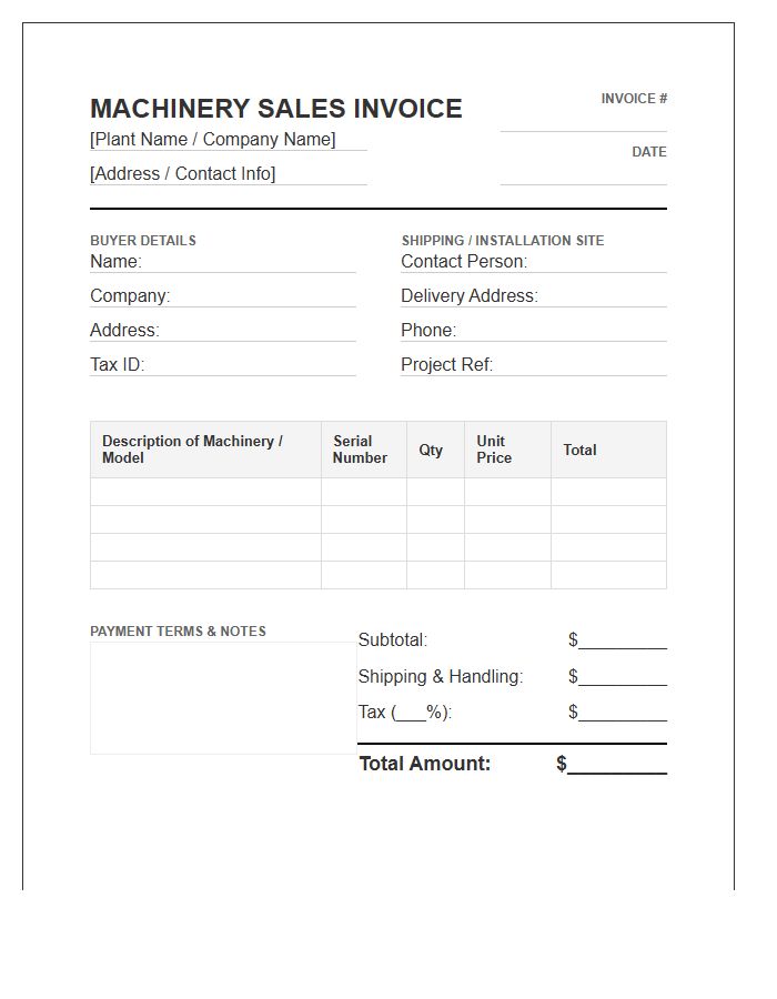Manufacturing Plant Machinery Sales Invoice Template
