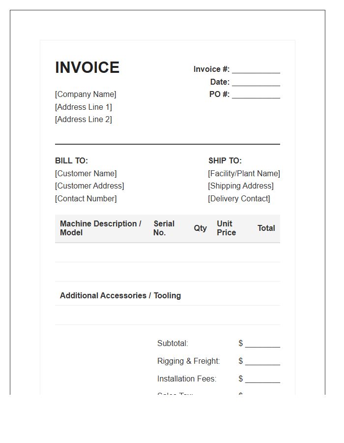 Metal Fabrication Machine Sales Invoice Template