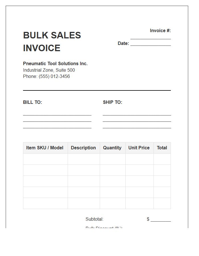 Pneumatic Tool Bulk Sales Invoice Template