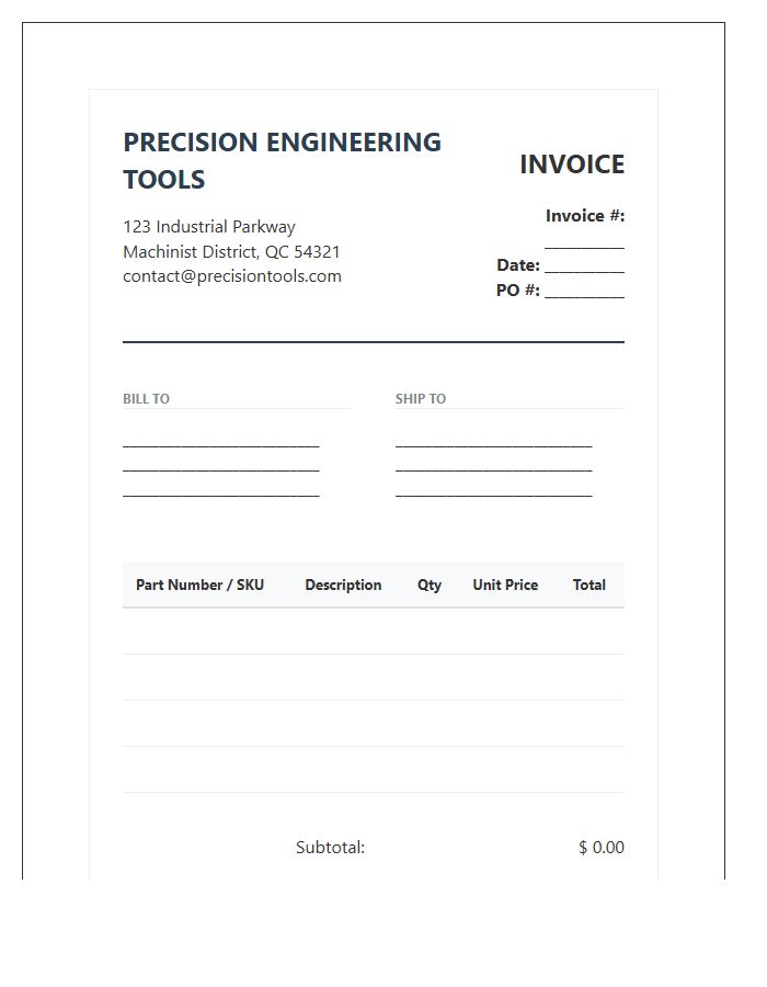 Precision Engineering Tool Sales Invoice Template