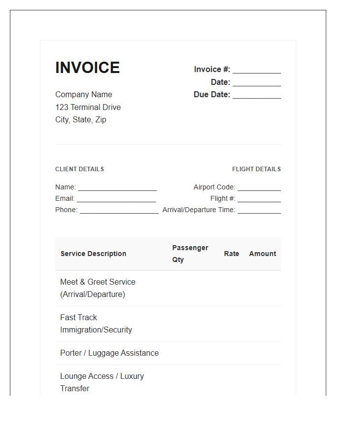 Airport Concierge Meet And Greet Invoice Template
