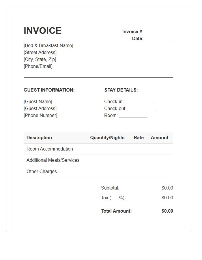 Bed And Breakfast Lodging Invoice Template