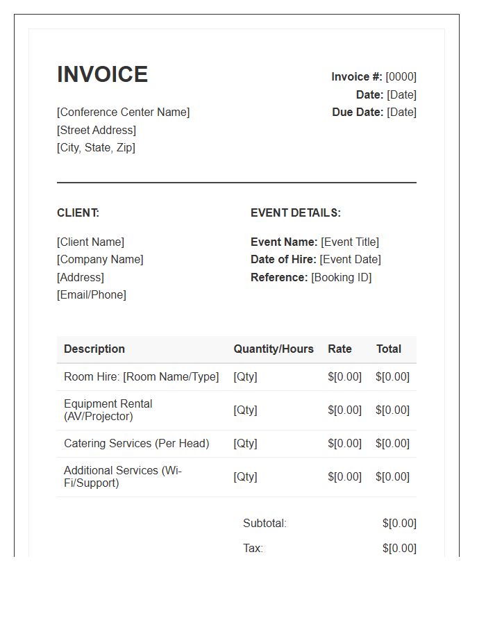 Conference Center Room Hire Invoice Template