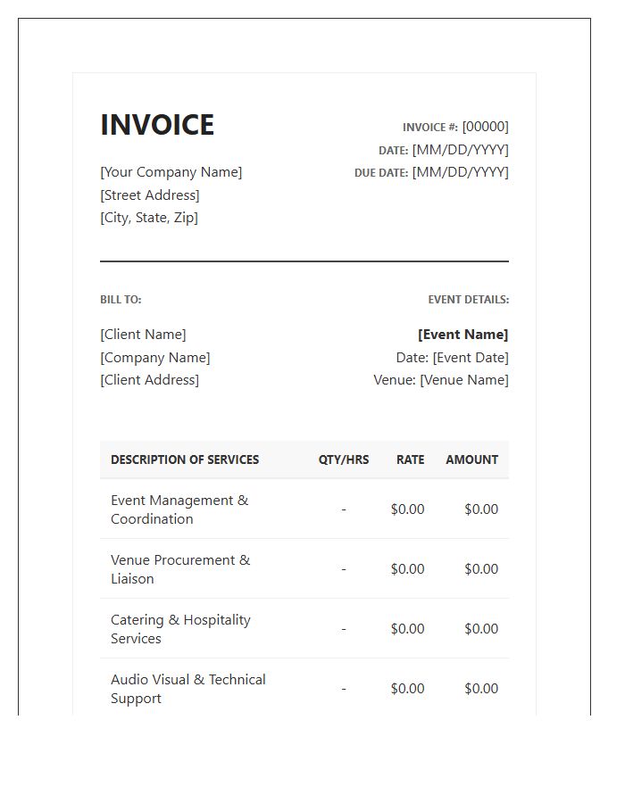 Corporate Hospitality Event Planning Invoice Template