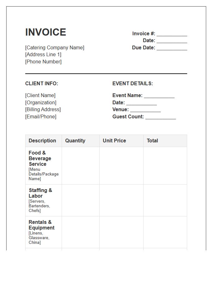 Full Service Catering Event Invoice Template