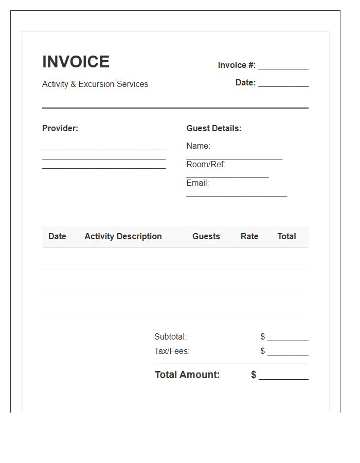 Guest Excursion And Activity Invoice Template