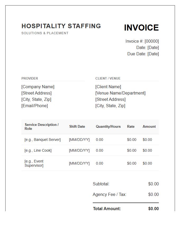 Hospitality Staffing Solutions Service Invoice Template