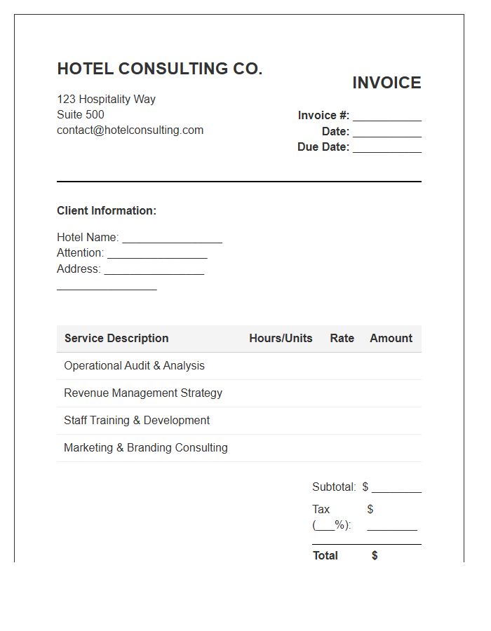 Hotel Management Consulting Service Invoice Template