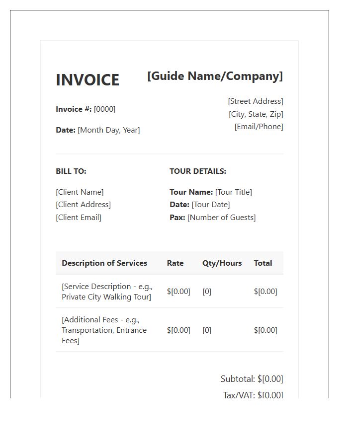 Professional Tour Guide Service Invoice Template