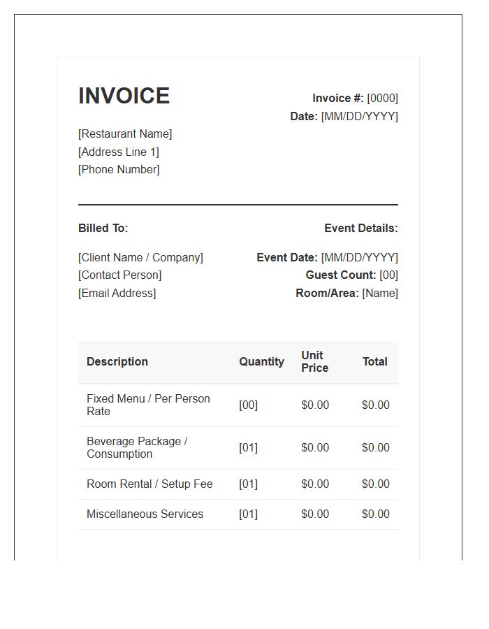 Restaurant Group Dining Service Invoice Template