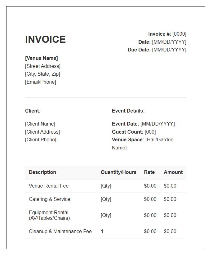 Wedding Venue Rental Service Invoice Template