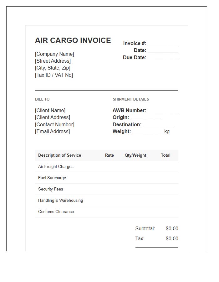 Air Cargo Logistics Services Invoice Template
