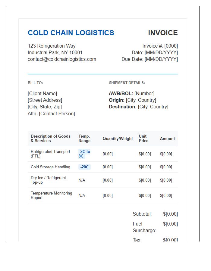 Cold Chain Logistics Sales Invoice Template