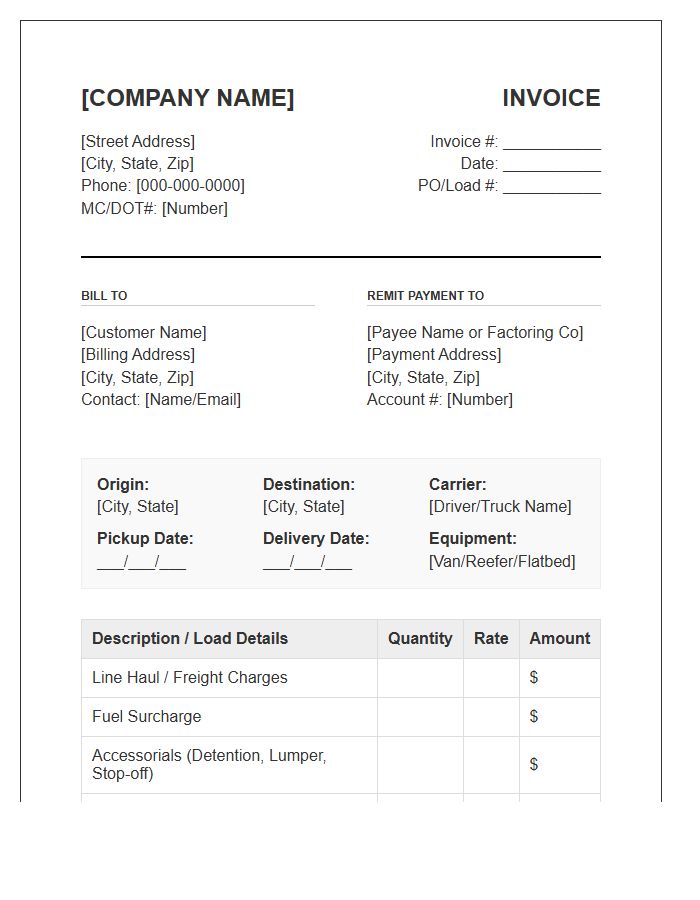 Commercial Trucking Logistics Invoice Template