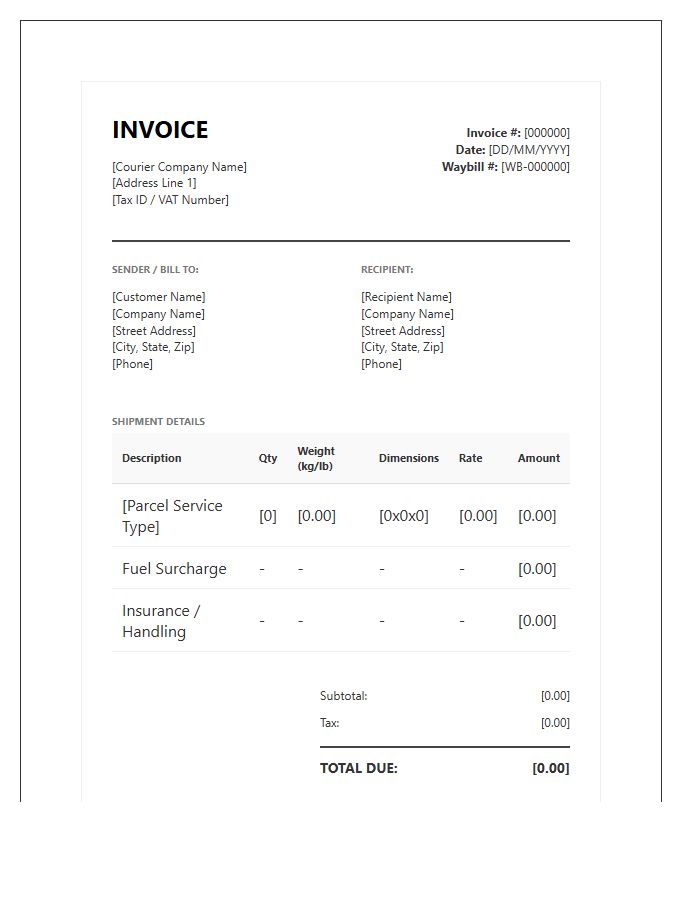 Courier And Small Parcel Invoice Template