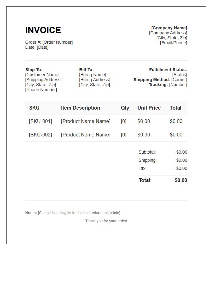 Ecommerce Order Fulfillment Invoice Template