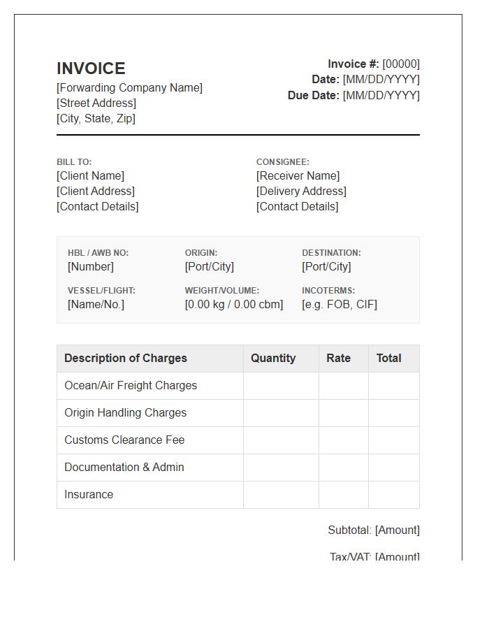 Freight Forwarding Service Invoice Template