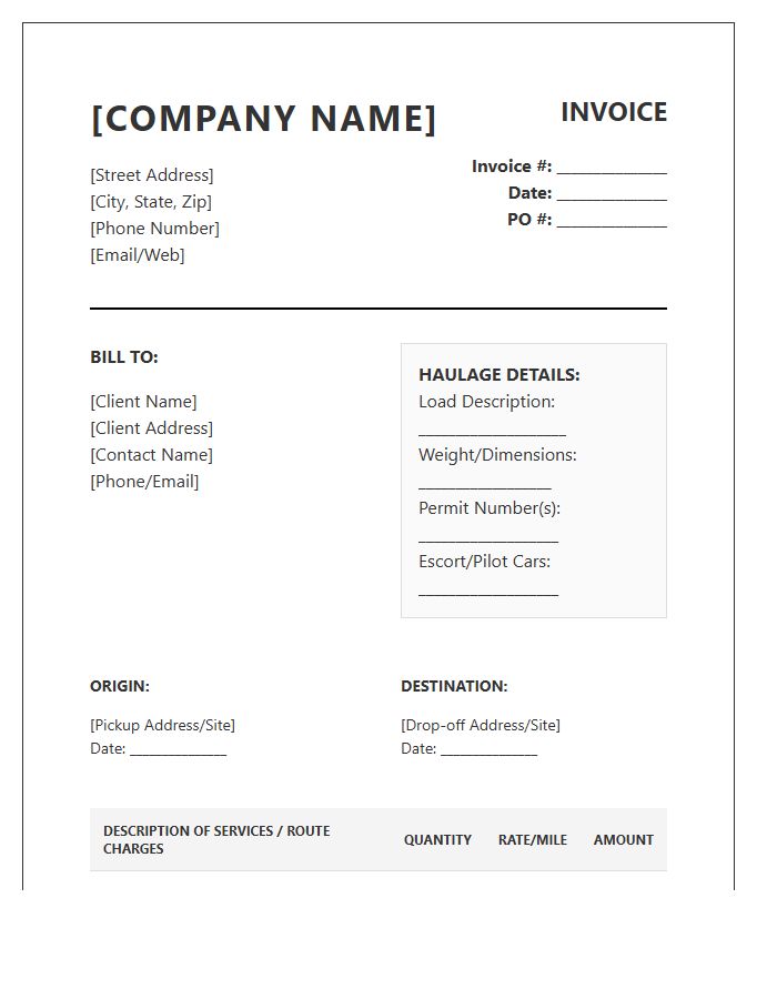 Heavy Haulage Transportation Invoice Template
