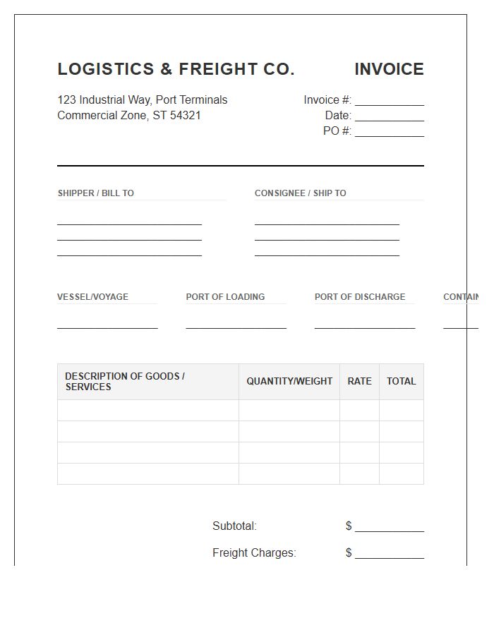 Industrial Shipping Logistics Invoice Template
