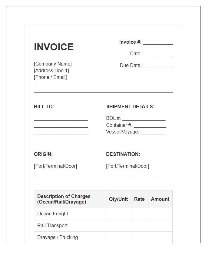Intermodal Freight Shipping Invoice Template