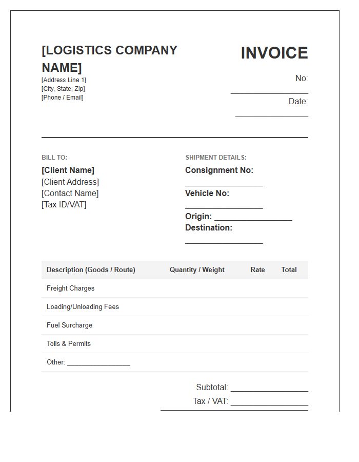 Land Transport Logistics Provider Invoice Template